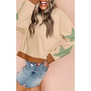 Mod Boutique Star Patchwork Exposed Seam Oversized Sweatshirt Size Medium